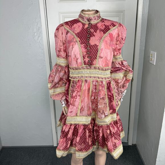 NEW Zimmerman Women's Concert Dress 3 10/12 Long Sleeve Silk Linen Floral SS15 - Picture 1 of 9